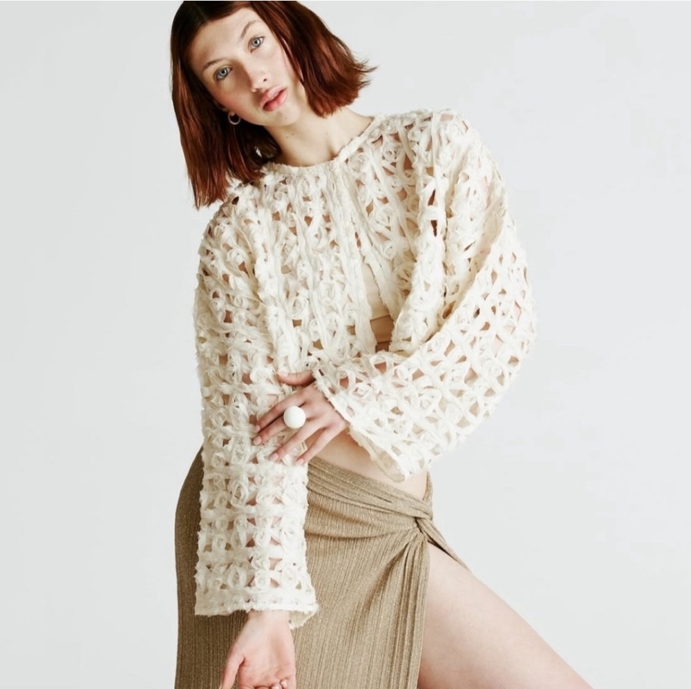 Zara Open Knit Cropped Cardigan Blazer Jacket Size S - Picture 12 of 16